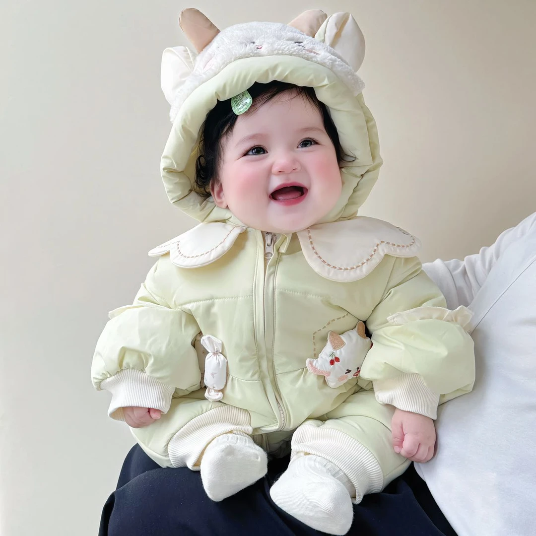 新生婴幼儿满月女宝宝加厚连体衣冬季可爱加棉长袖棉服周岁外出服