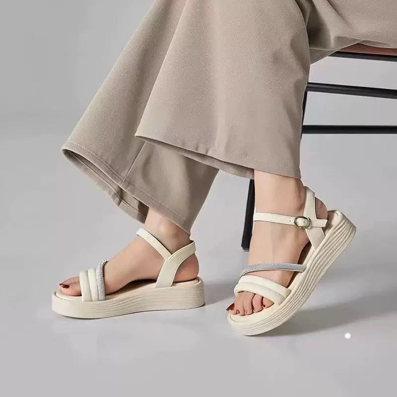 夏季新款1728外穿仙女风防滑舒适软底一字带凉鞋（默认微瑕）