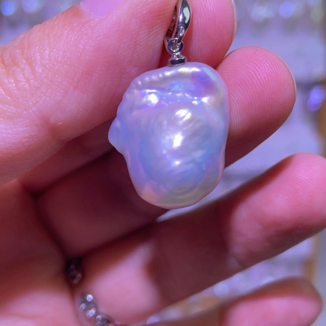 银S925镶嵌天然淡水珍珠吊坠淡水珍珠