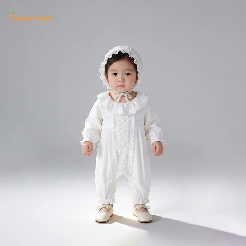 甜美长袖新生儿衣服女宝连体衣秋冬装婴儿爬服小公主满月百天哈衣