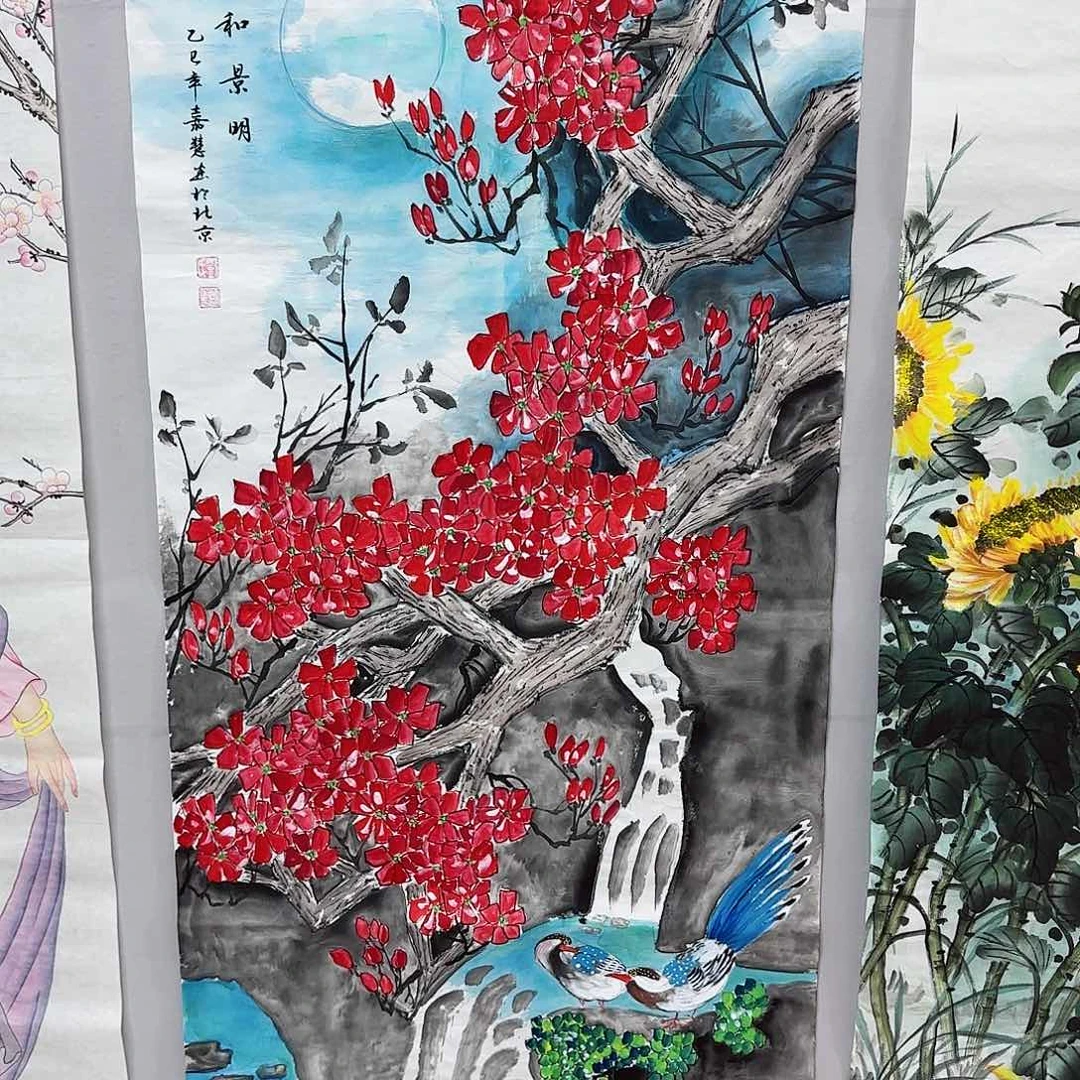 国画布*哥尺寸70X138手绘作品
