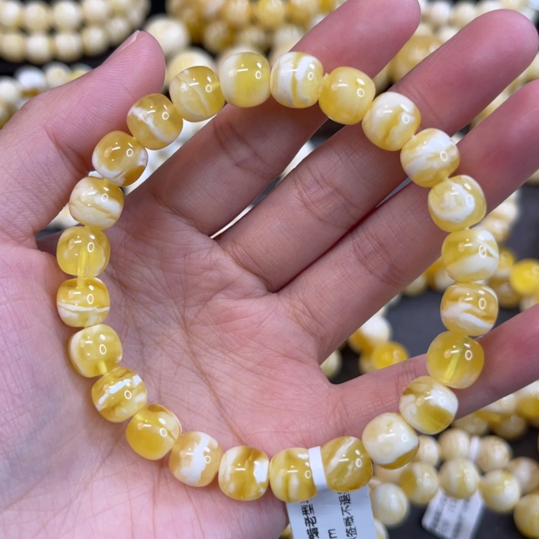 小***o蜜蜡未镶嵌手链9*8.5mm金瓷白妖花