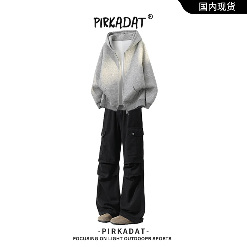 Pirkadat秋冬时尚套装休闲运动直筒裤抗皱连帽卫衣免烫潮流外套