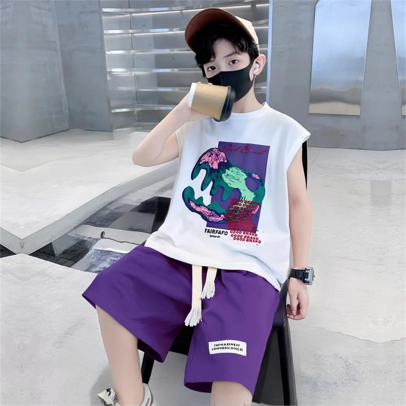 儿童装男童夏装无袖套装2025新款夏季中大童速干运动夏款帅气背心