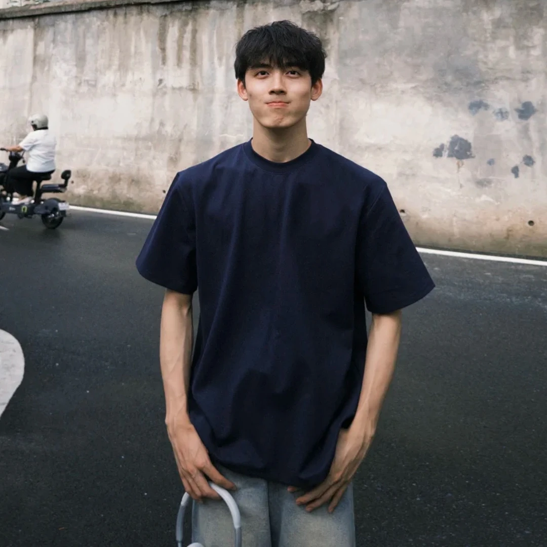 labzaa美式高街潮牌圆领短袖T恤男女夏季纯棉纯色基础款休闲上衣