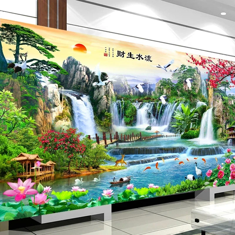 皇室蒙娜丽莎十字绣2025新款爆款客厅大幅风景山水画流水生财刺绣