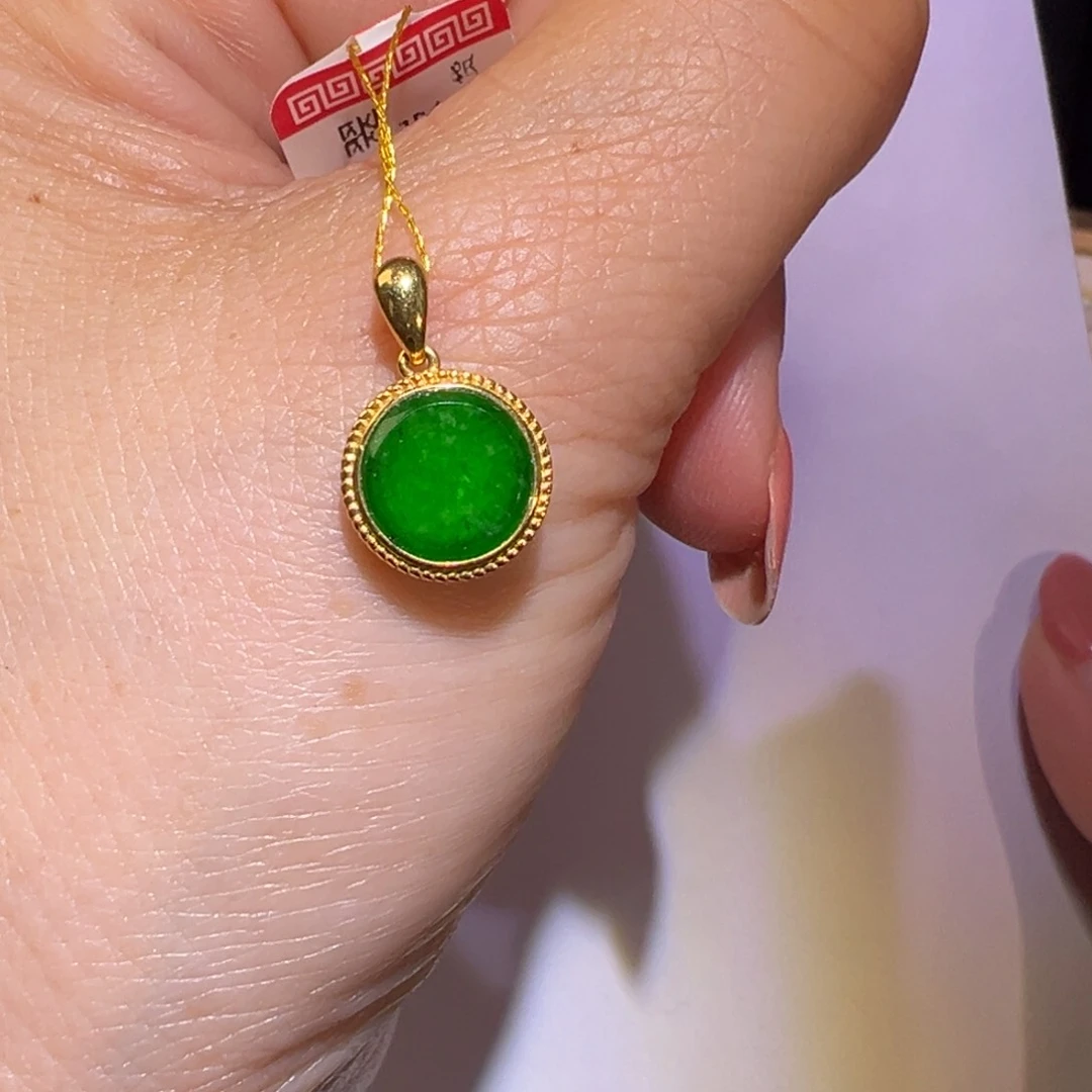 翡翠耳饰18K金镶嵌吊坠