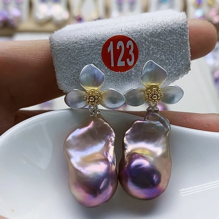 银S925镶嵌耳饰淡水珍珠