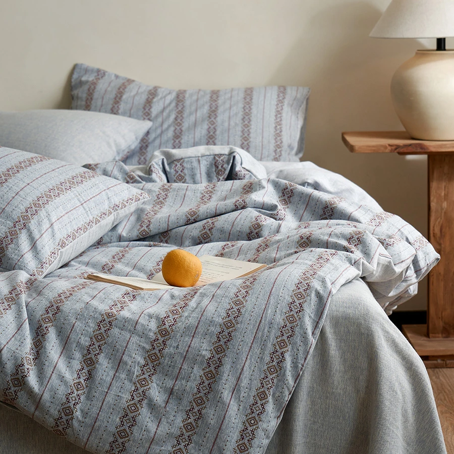 ZH 0501 全棉色织波西米亚风格条纹四件套 波西米亚-海蓝