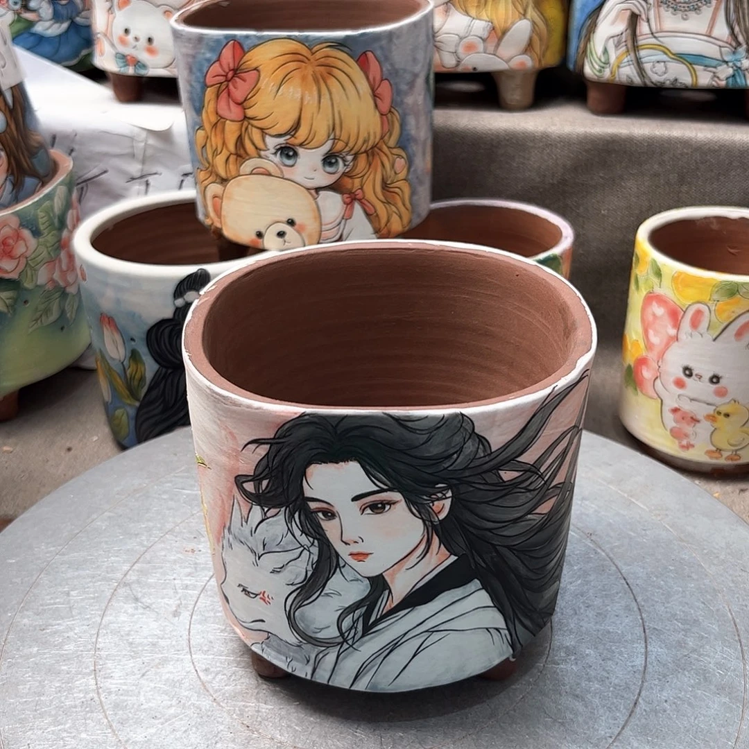 一***博紫砂花盆精品人物
