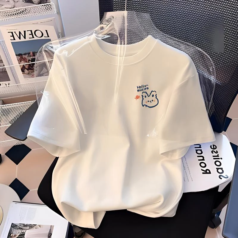 白色儿童短袖t恤纯棉中大儿童男女童装夏季宽松洋气时尚半袖上衣