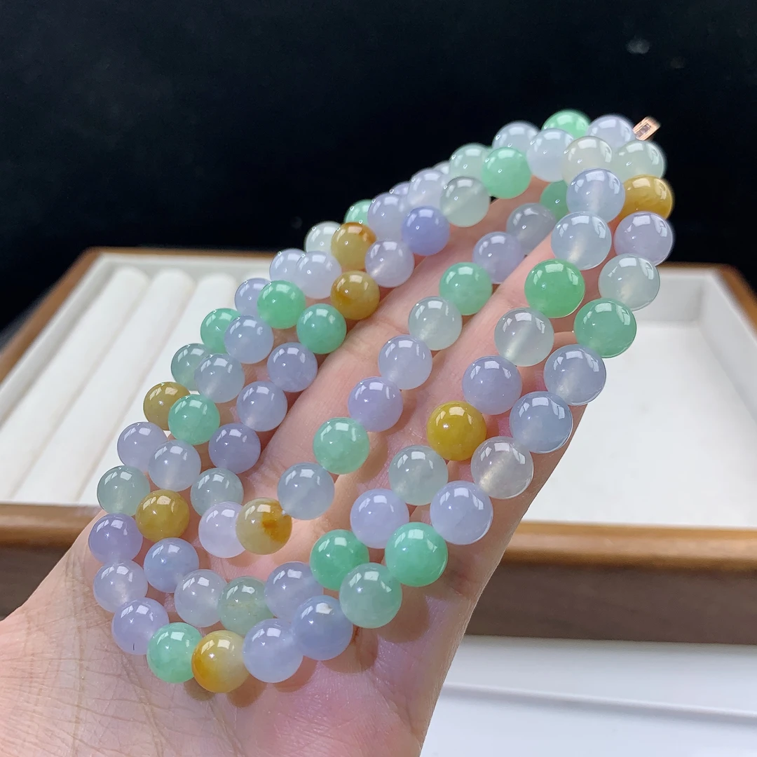 3.1-37-缅甸天然翡翠A货 女款多宝项链尺寸:8mm 82颗粒