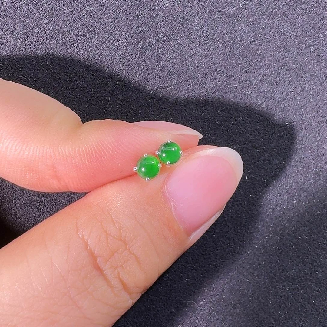 翡翠银S925镶嵌耳饰甜**壮蛋面