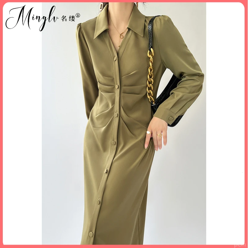 高端收腰显瘦设计感衬衫长袖洋装女秋装新款2025气质女神范裙子