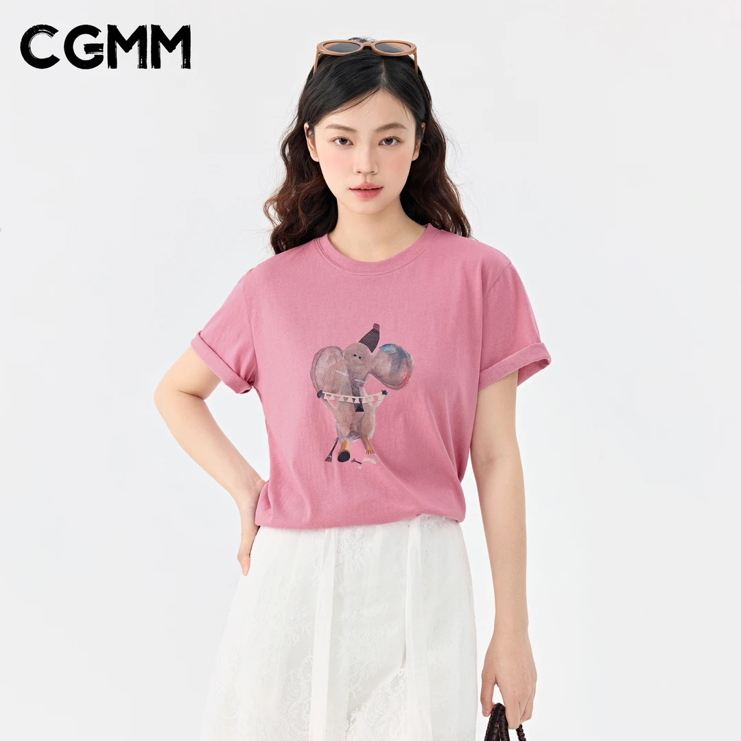 CGMM/橱柜密码新款时尚气质百搭趣味小象印花短袖T恤DSOMB5056