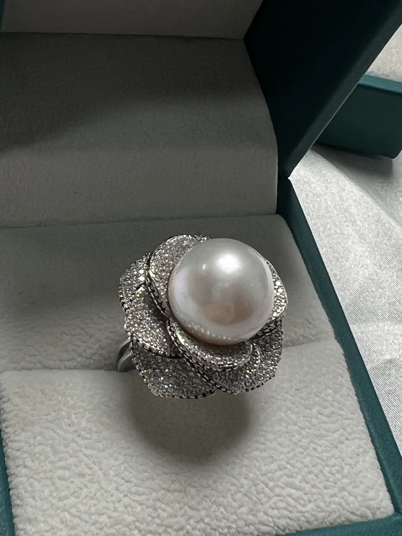 WE-Z3934 13-14mm天然珍珠复古时尚奢华手工经典花瓣戒指