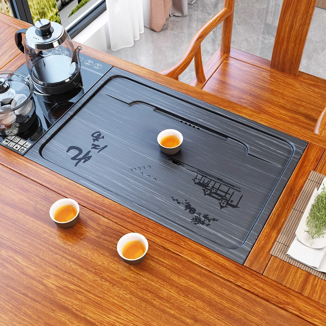 定制嵌入式茶盘茶几茶台茶桌空位中间石材面板石板茶盘家用小茶台