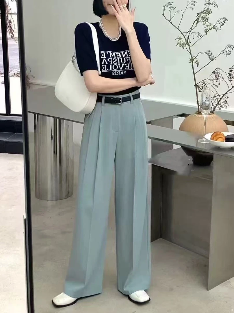 （401-600）高腰显瘦西装裤气质直筒时尚春季开叉阔腿垂感