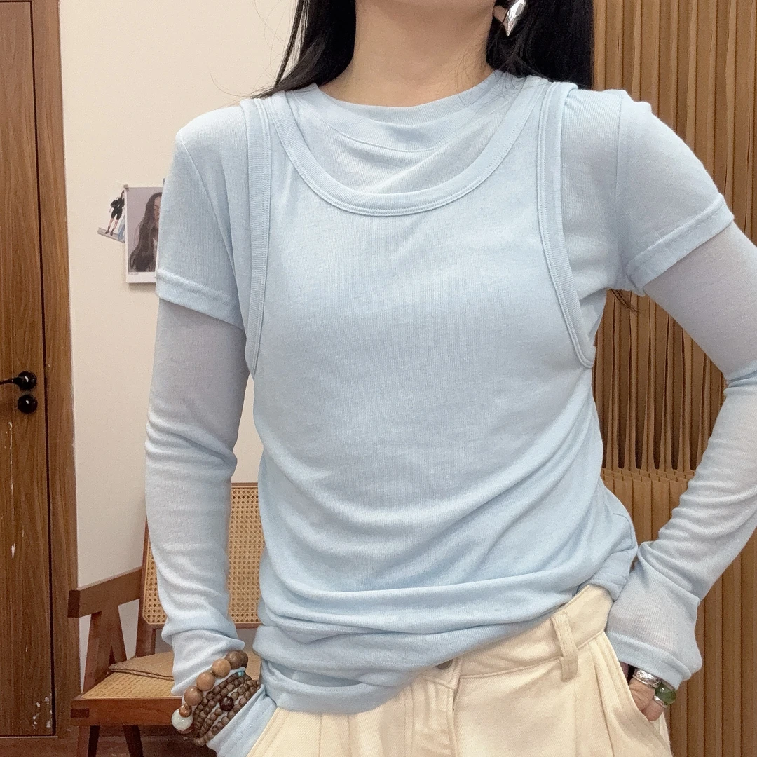 （三件套）薄款真的三件套圆领长袖短袖背心T袖