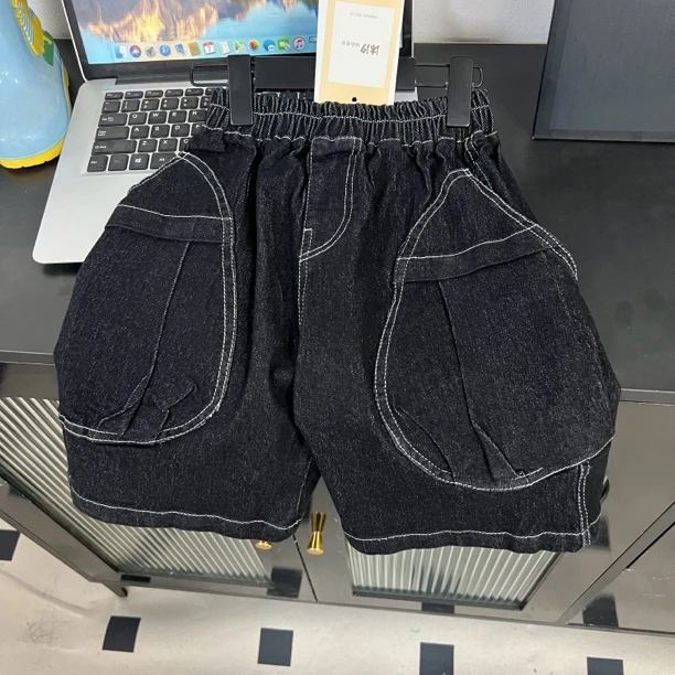 1412夏款男童大口袋黑色牛仔短裤