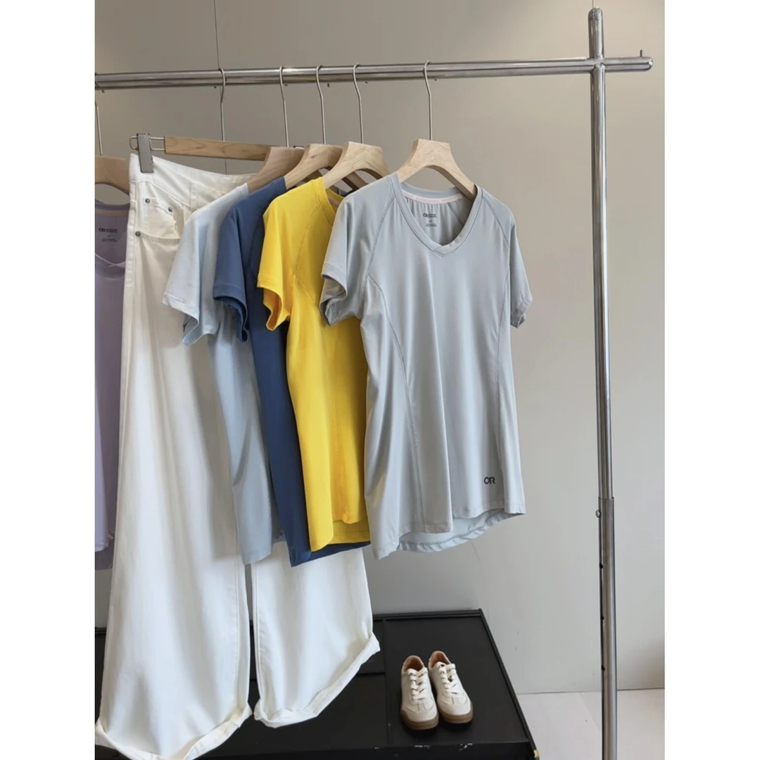 弹力修身显瘦吸汗透气速干V领短袖T恤夏女运动瑜伽上衣