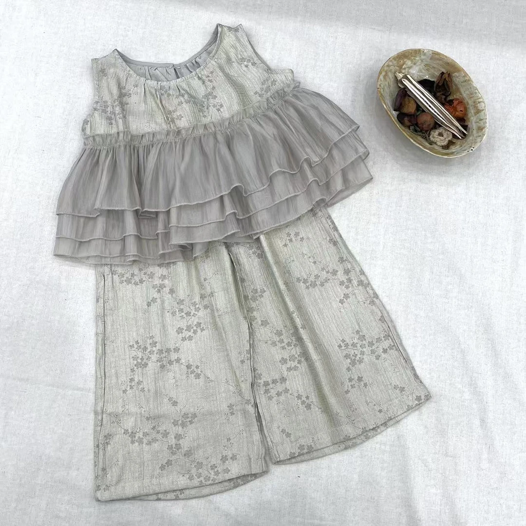 【姐姐家】2025夏款木耳花边娃娃衫+碎花裤套装85162 bt6101