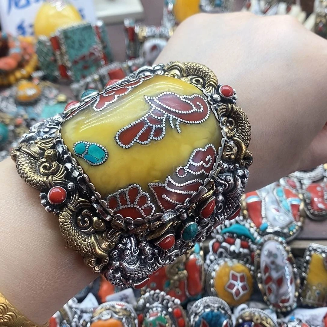 银S925镶嵌琥珀手镯