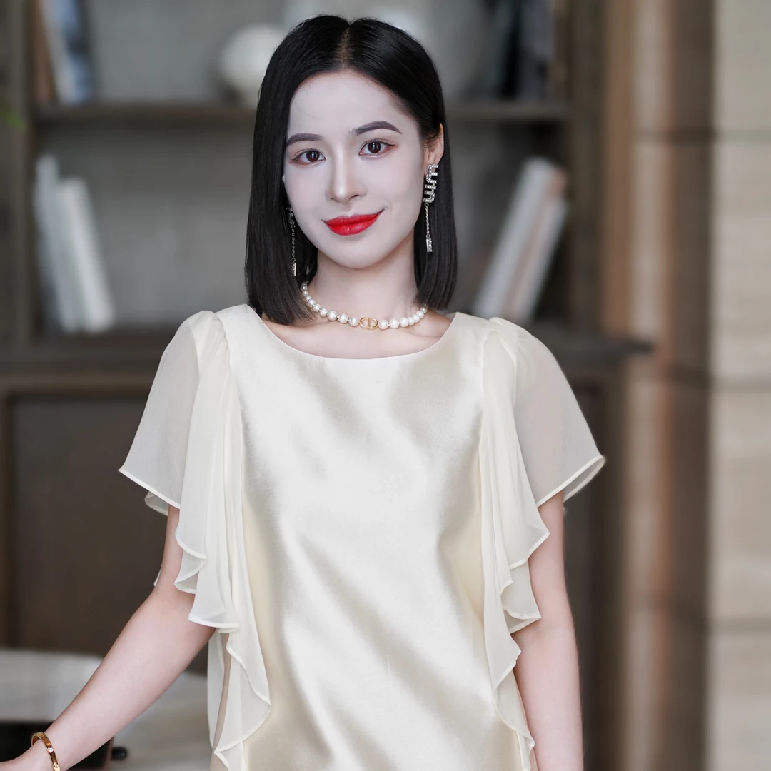 罗美拉 夏季法式高级感时尚优雅设计感荷叶边飞袖气质连衣裙638