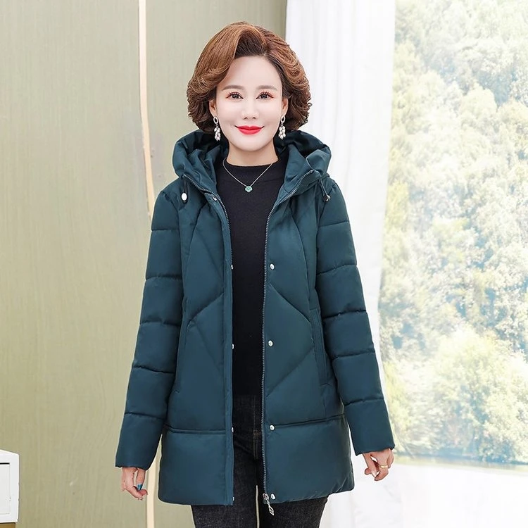 中长款中老年女装中老年气质棉袄冬装连帽洋气棉服