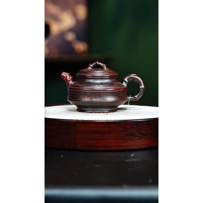宜兴紫砂 竹鼓 石红 胡鸣凤 h227