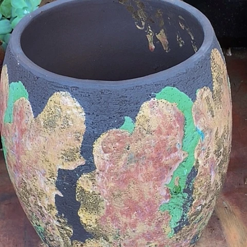 紫砂花盆口21高度32瑕疵低裂