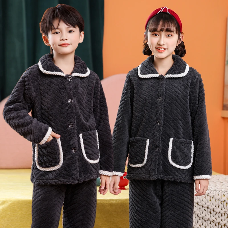 女童秋冬珊瑚绒睡衣儿童加绒外穿男童法兰绒保暖中大童家居服套装