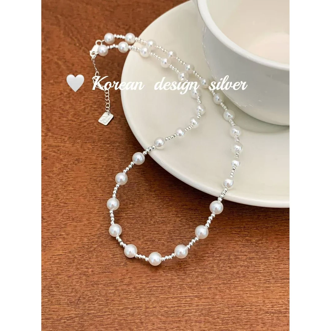 吊坠925银亚克力 L-YHX1205#韩版百搭简约气质珍珠项链