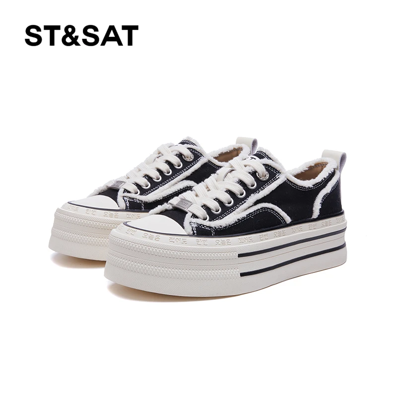 St&Sat/星期六女鞋帆布鞋百搭潮流厚底板鞋低帮休闲运动小众包头