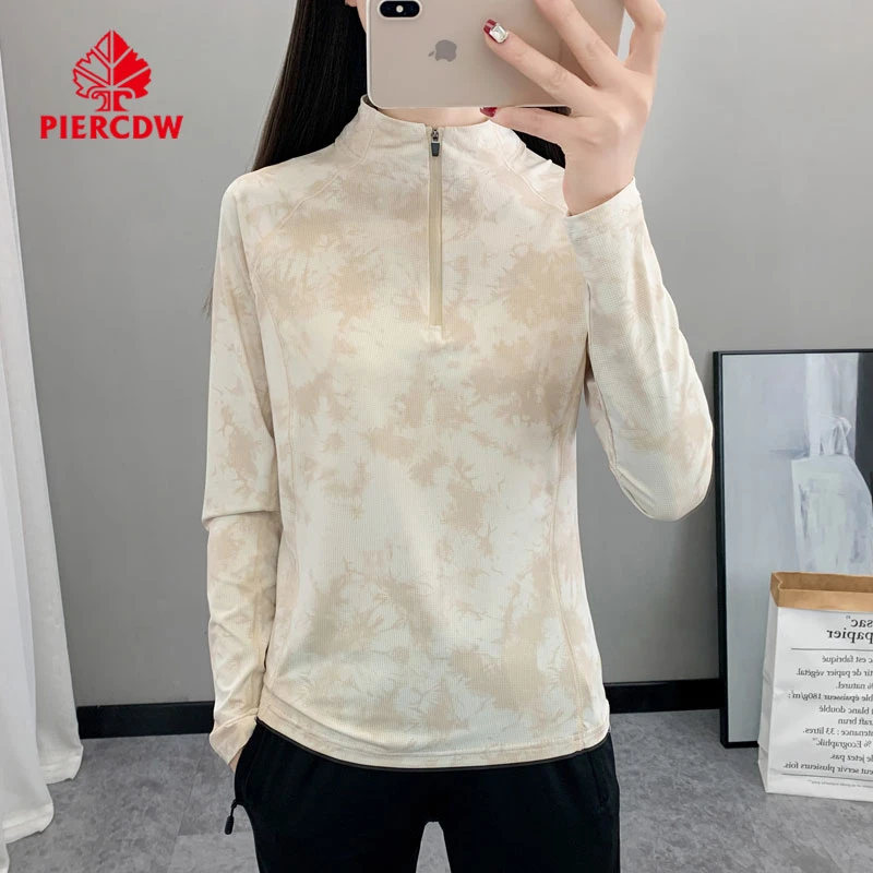 『PIERCDW帕瑞萨』速干衣女长袖弹力透气户外跑步百搭半拉链运动t恤