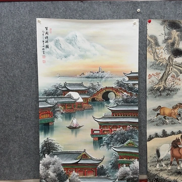 国画手绘国画紫阁祥瑞图