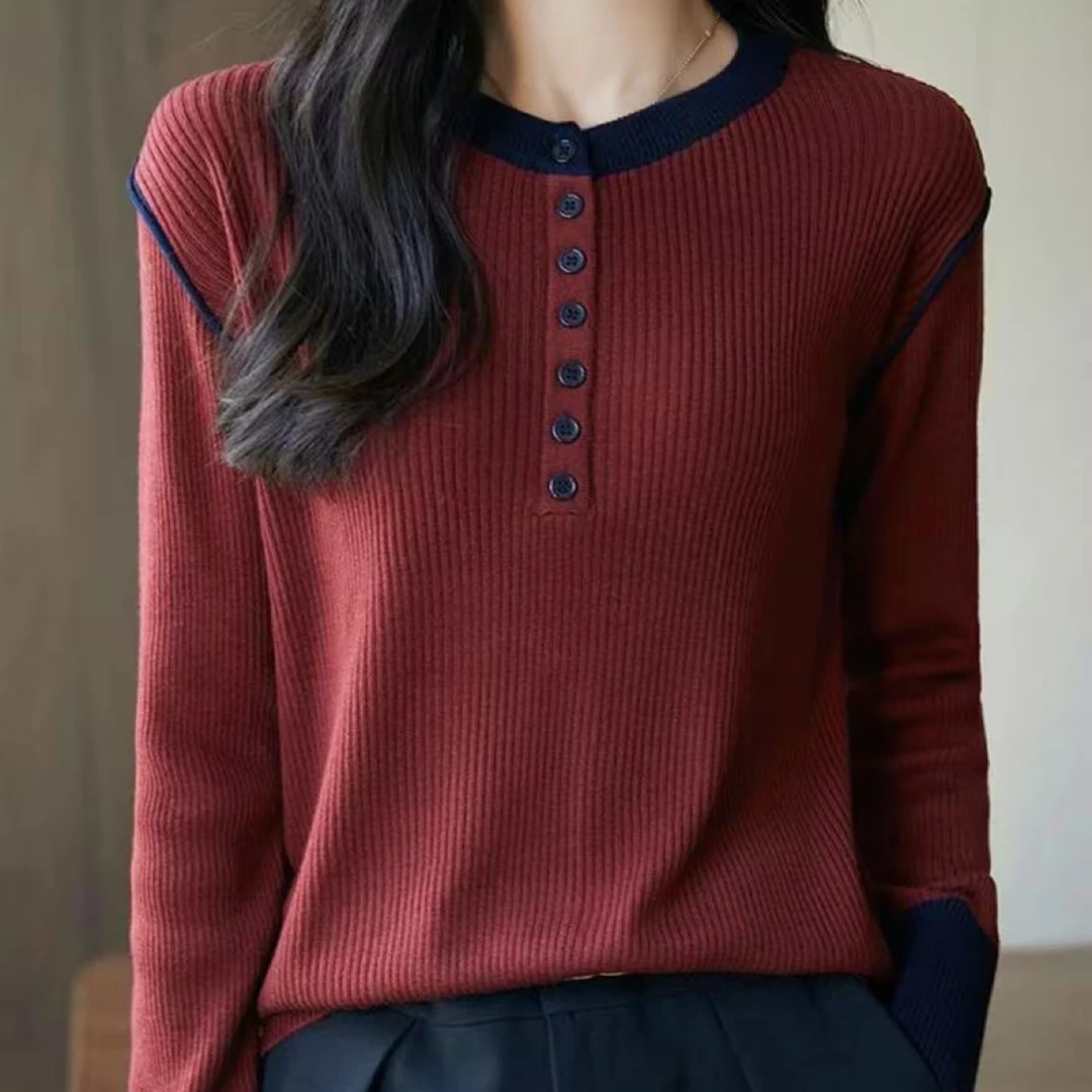 欧洲站针织开衫女长袖2025新款圆领撞色软糯细打底6539