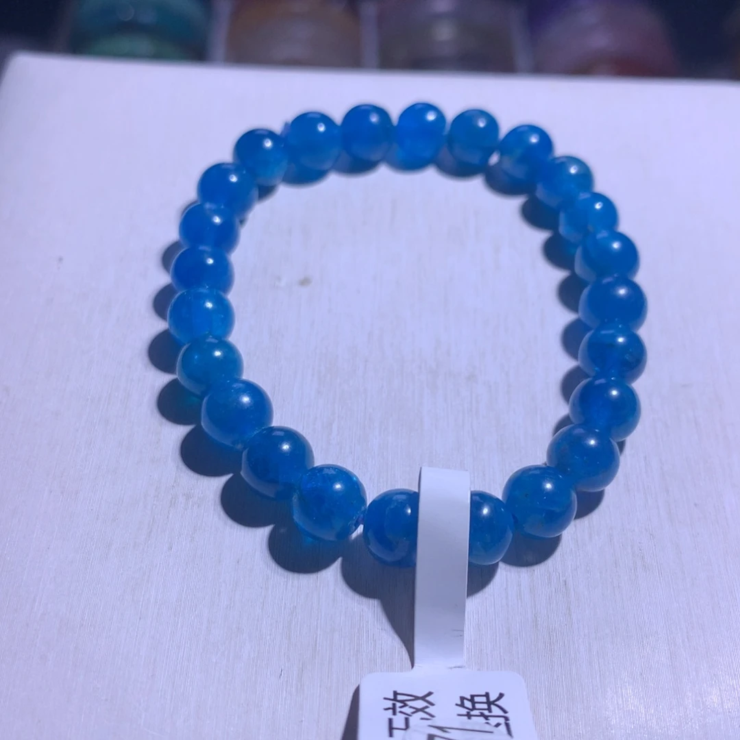 水晶手串银S925镶嵌蓝磷灰8.m