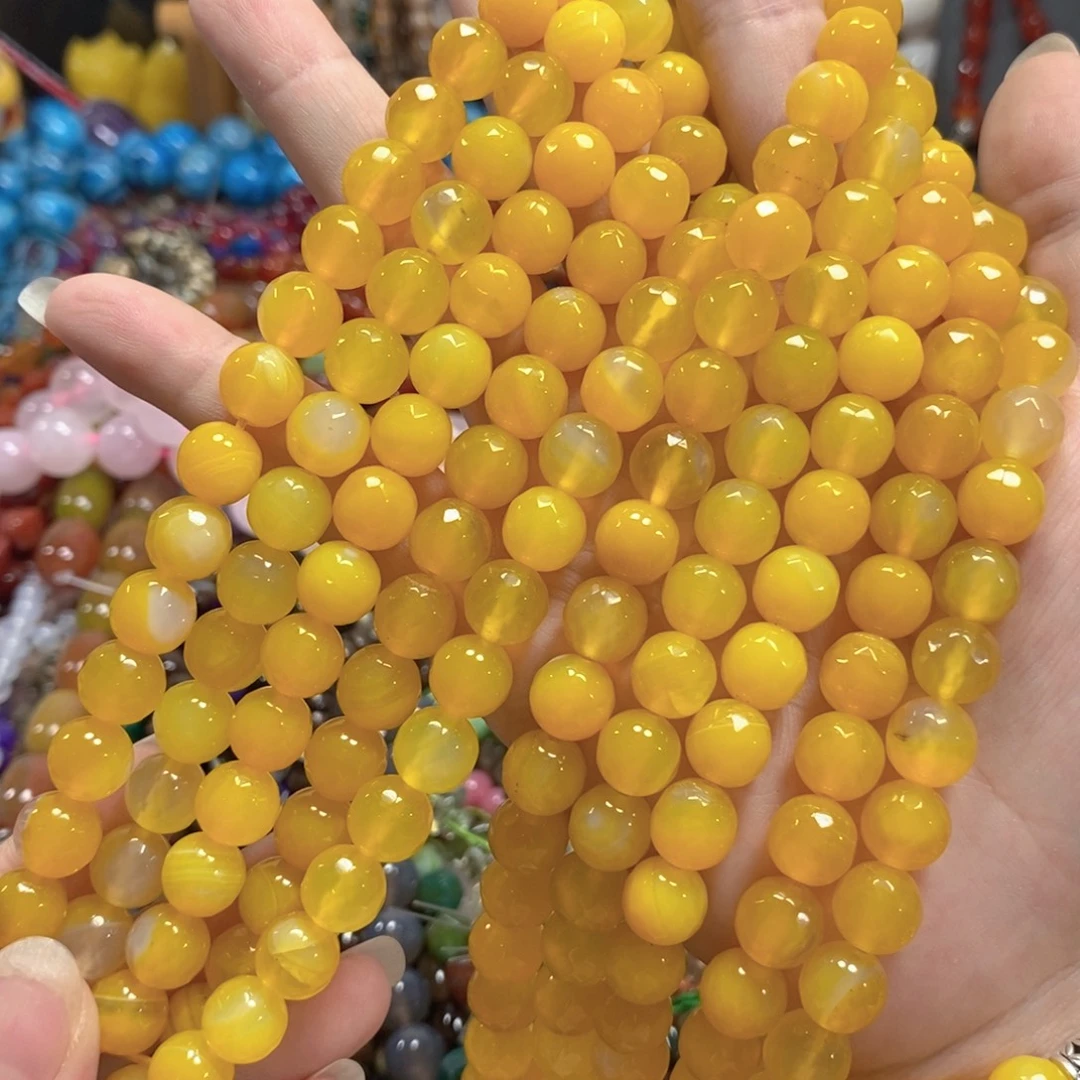 玛瑙/玉髓未镶嵌珠宝半成品黄玛瑙 一条卡10mm
