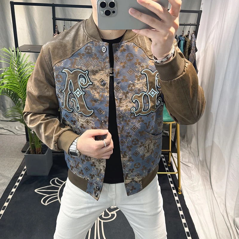 欧洲站2025秋季新款高级感外套男痞帅个性潮牌拼接刺绣棒球服夹克