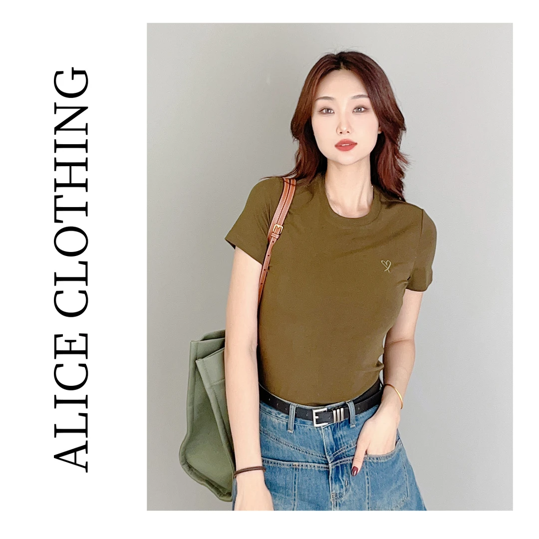 [alicelulu]  心意动莱塞尔T恤轻薄透气 优雅刺绣 S1033429D