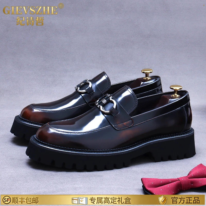 纪诗哲男款乐福鞋厚底亮面豆豆休闲皮鞋新款商务正装一脚蹬男鞋