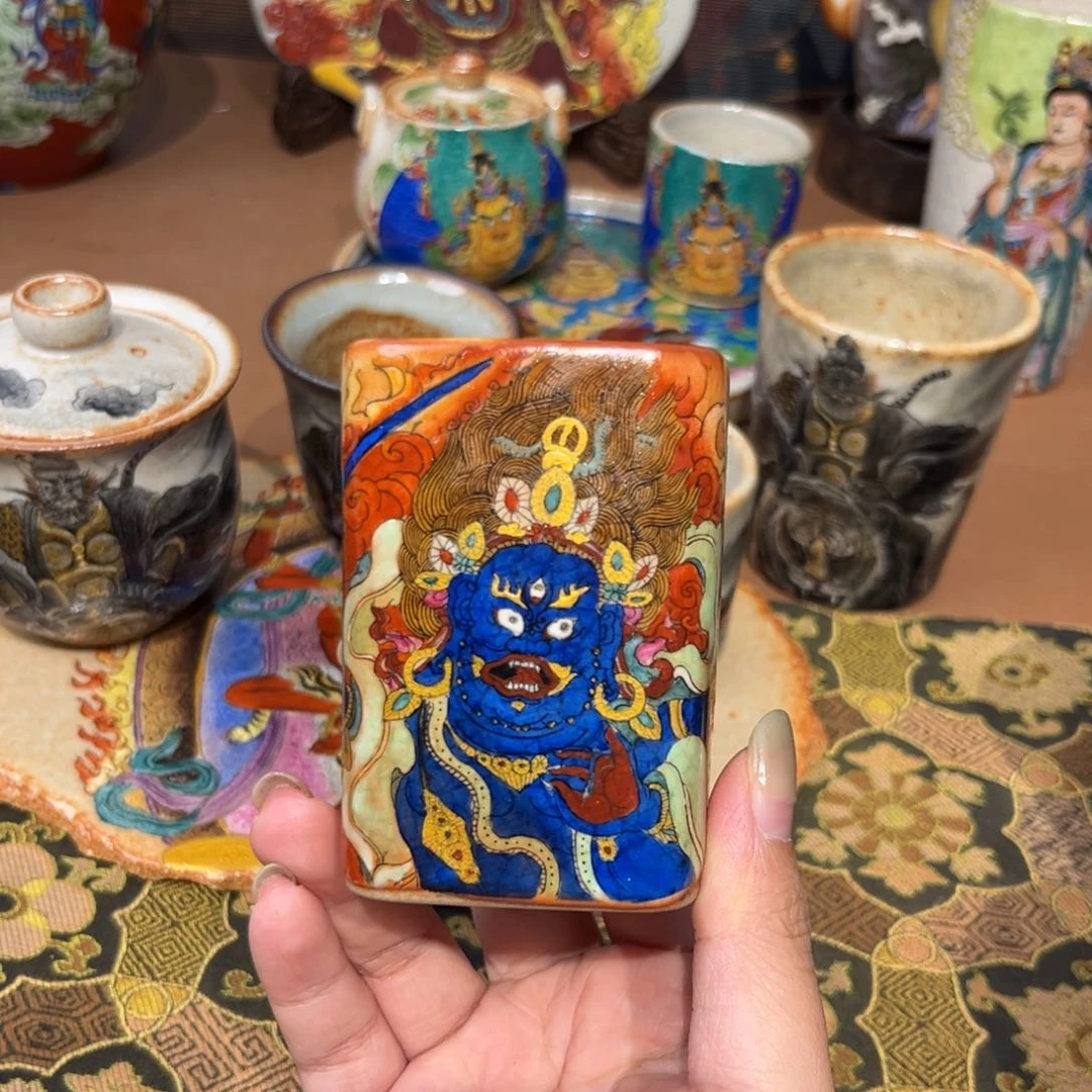 手工手绘不动明王茶杯
