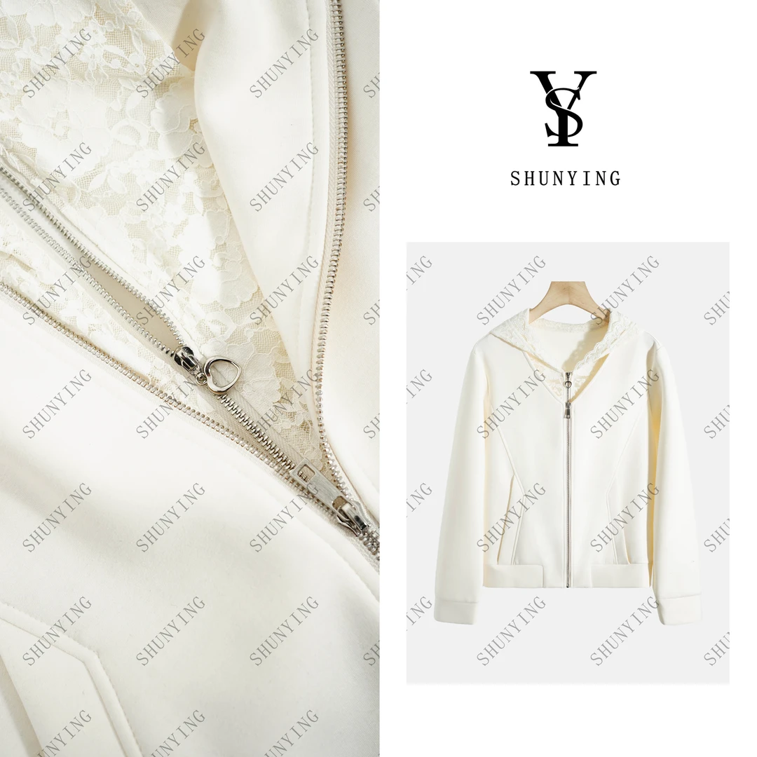 【仟娜】柔软质感~优雅气质时尚百搭蕾丝拼接连帽短外套SY71WT184