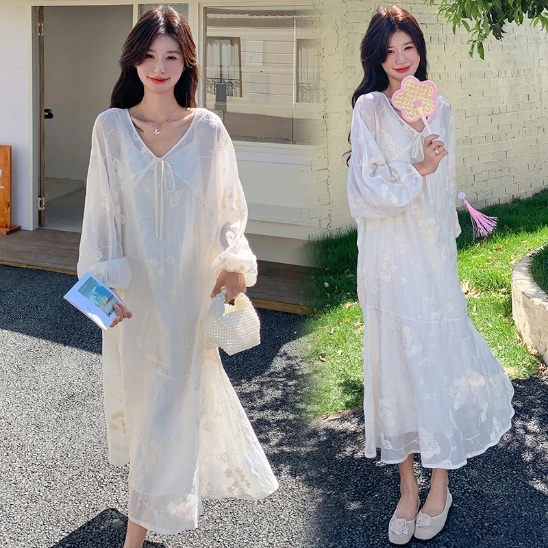 秋冬国风刺绣感时尚裙子套装女春秋设计感宽松温柔蕾丝洋气长裙