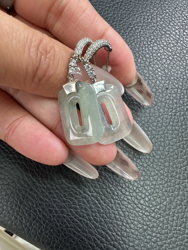 天然缅甸A货翡翠s925银耳饰