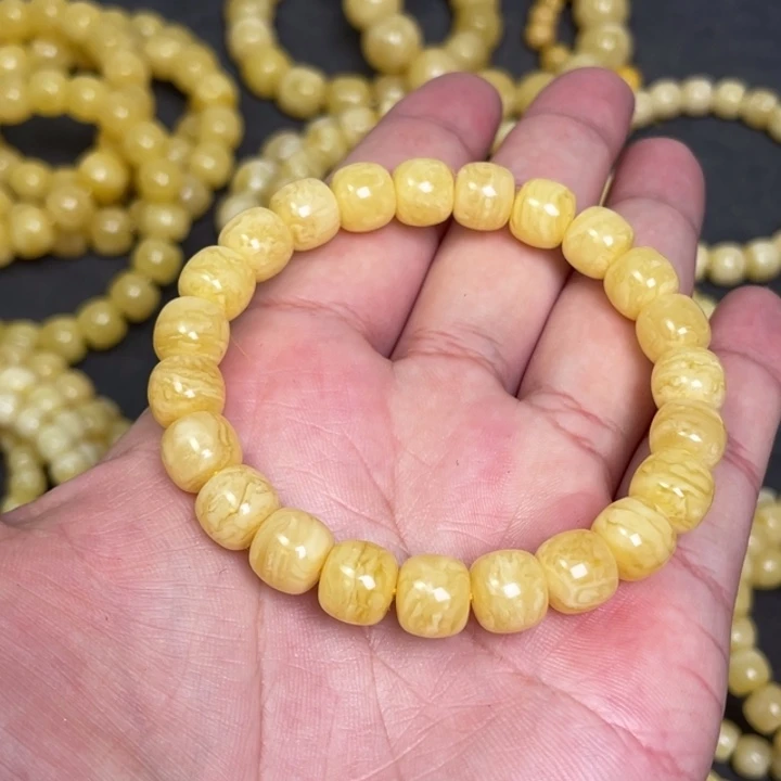 蜜蜡未镶嵌裸石虎皮纹蜜蜡手串9.5mm