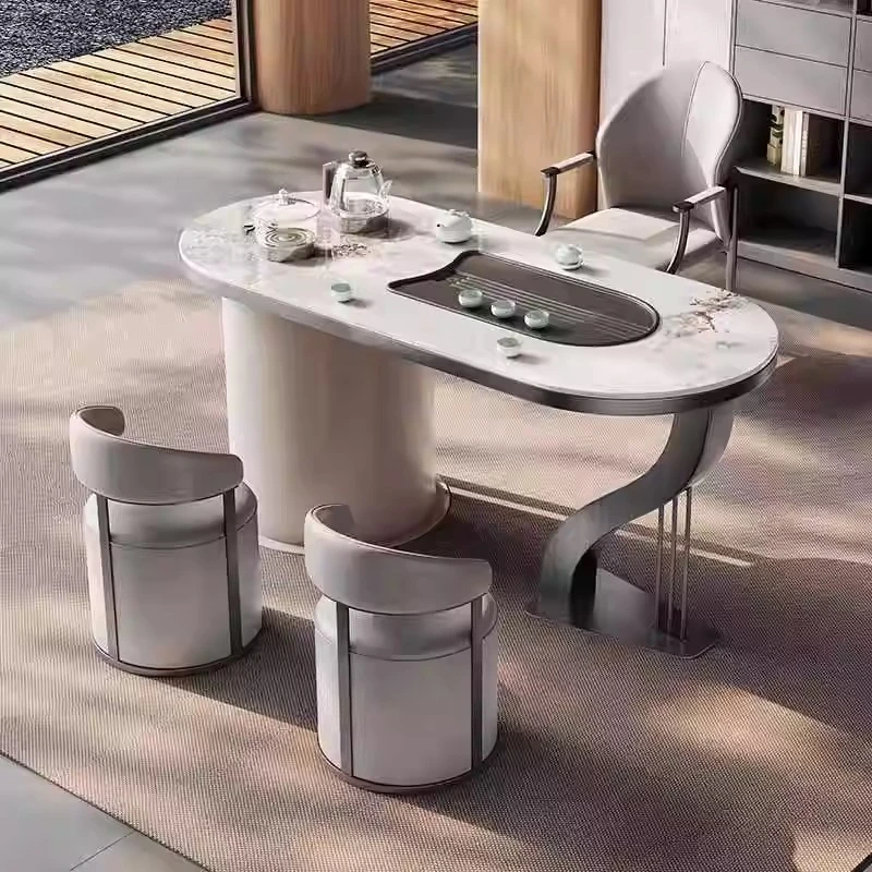 现代岩板茶桌高端轻奢家用办公室茶台烧水壶一体式两用接待泡茶桌