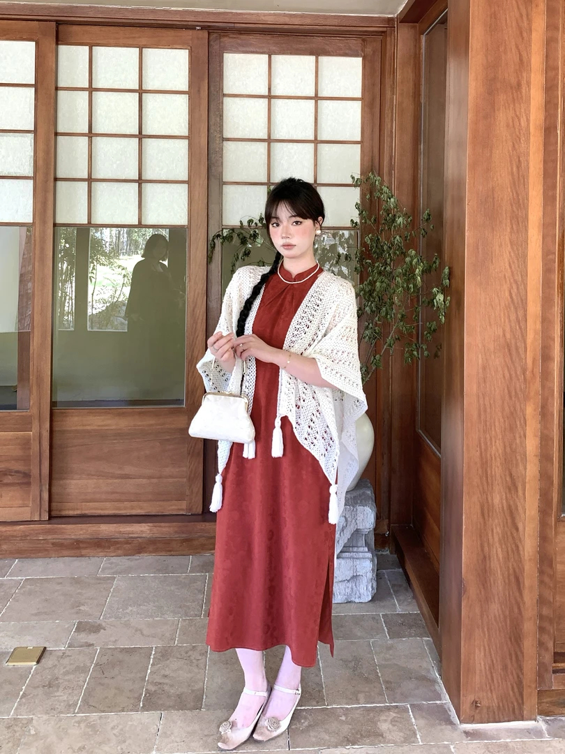 月半鱼【云烟】气质复古镂空流苏披肩女百搭旗袍外披