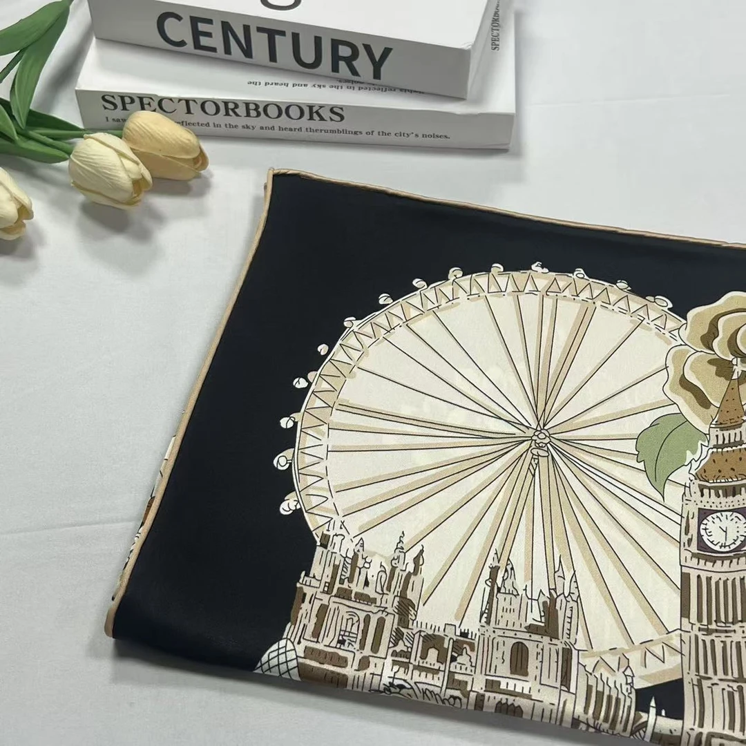 110缎面方巾-巴黎城堡 双面105cm丝巾